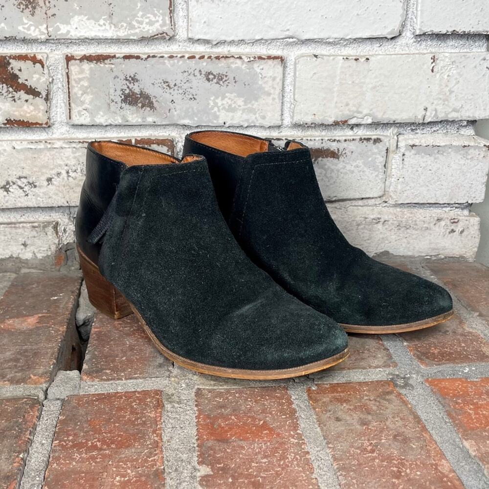 Madewell Cait Side Zip Suede & Leather Black Booties 8.5